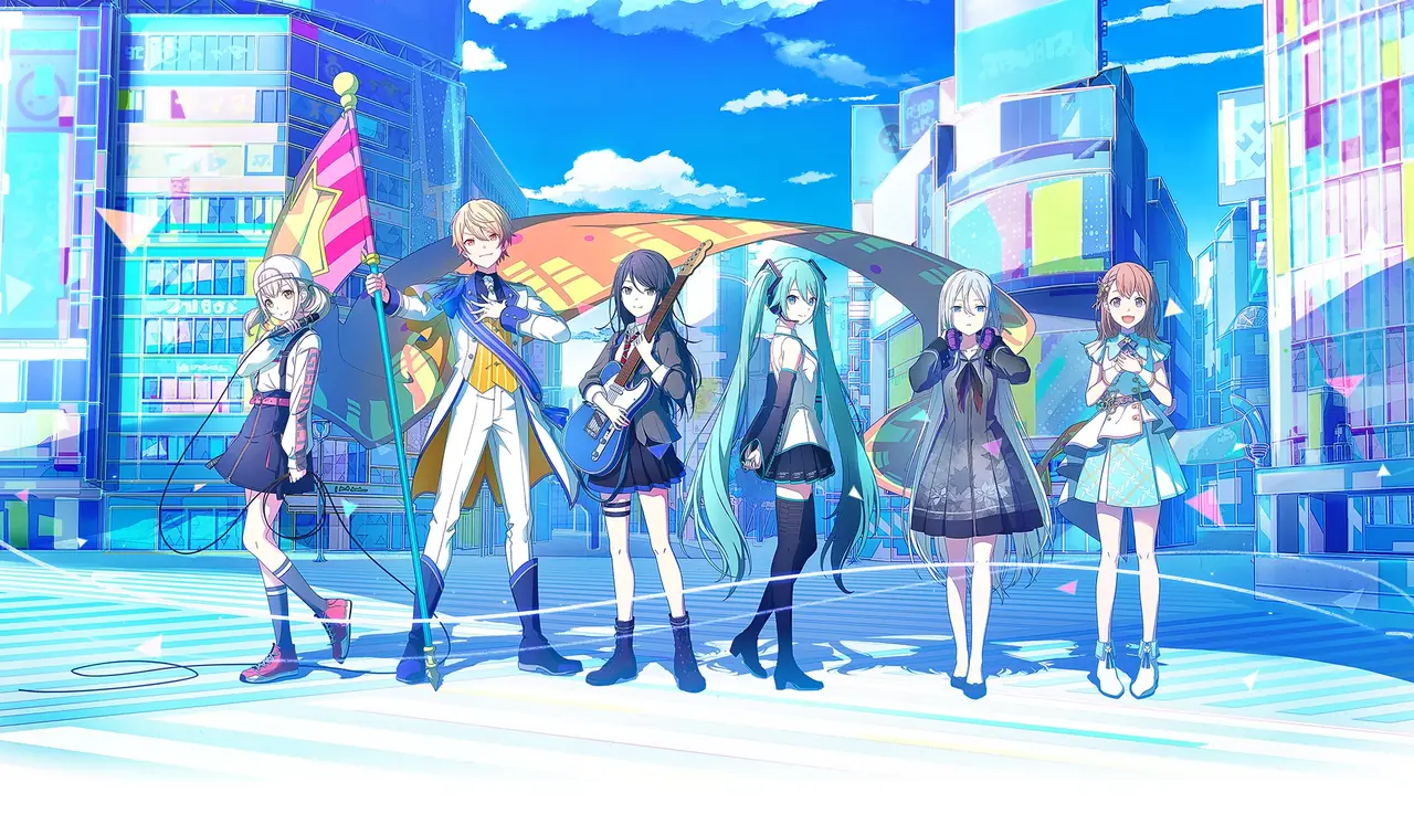 初音未来与伙伴们站在缤纷舞台上