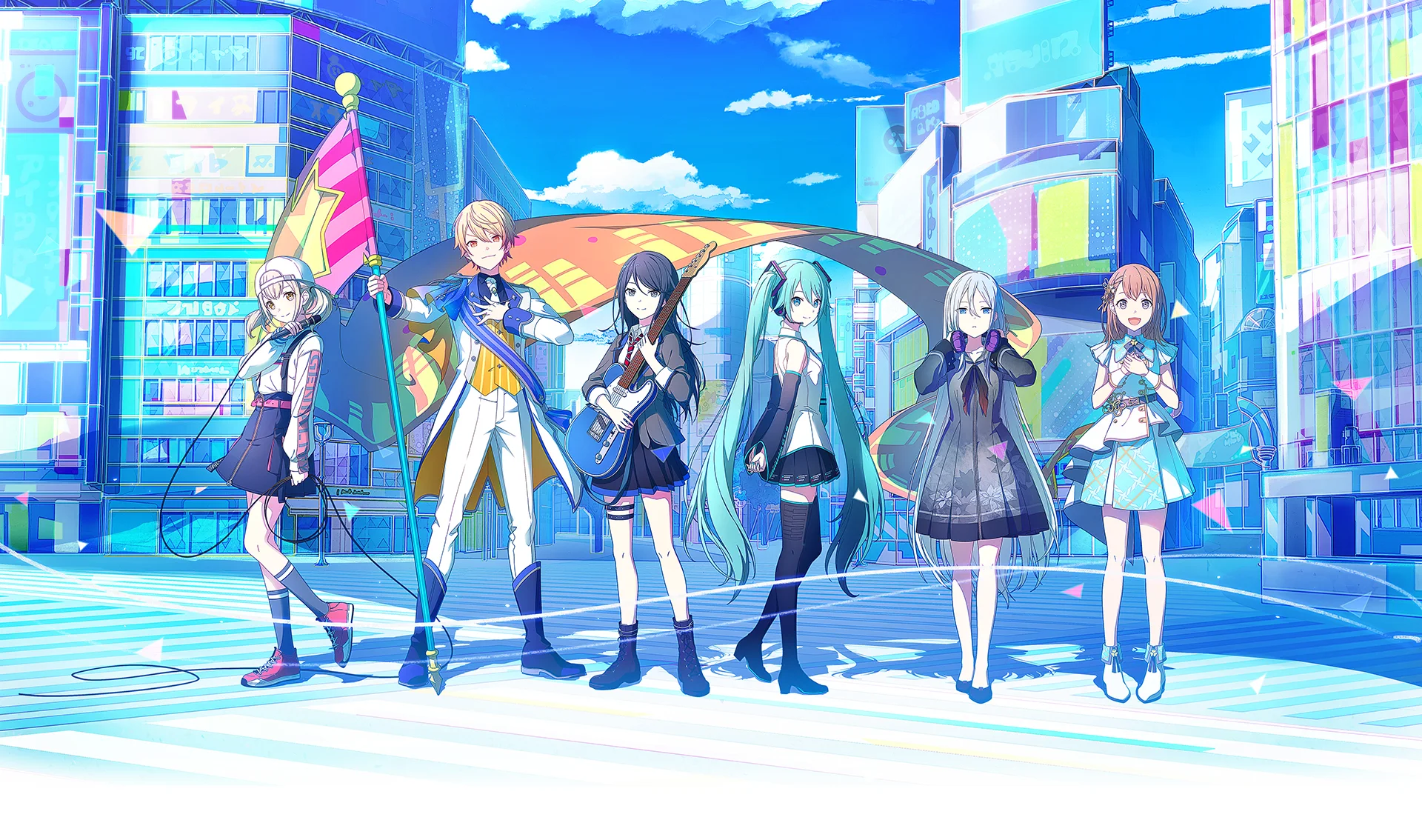 初音未来与伙伴们站在缤纷舞台上